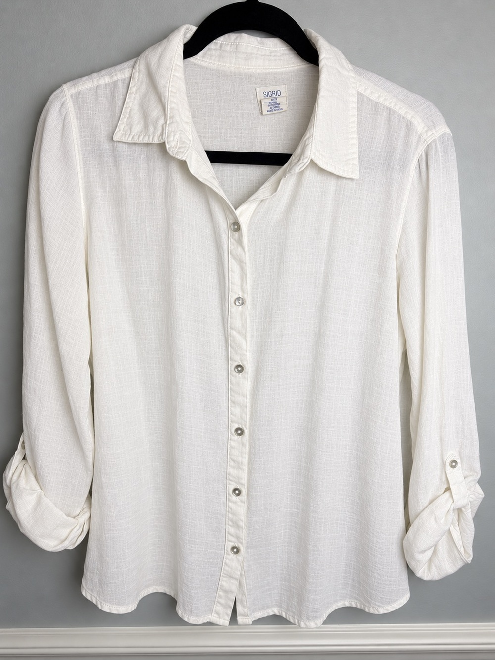 Sigrid Olsen White 100% Linen Button Back Shirt Blouse Size L